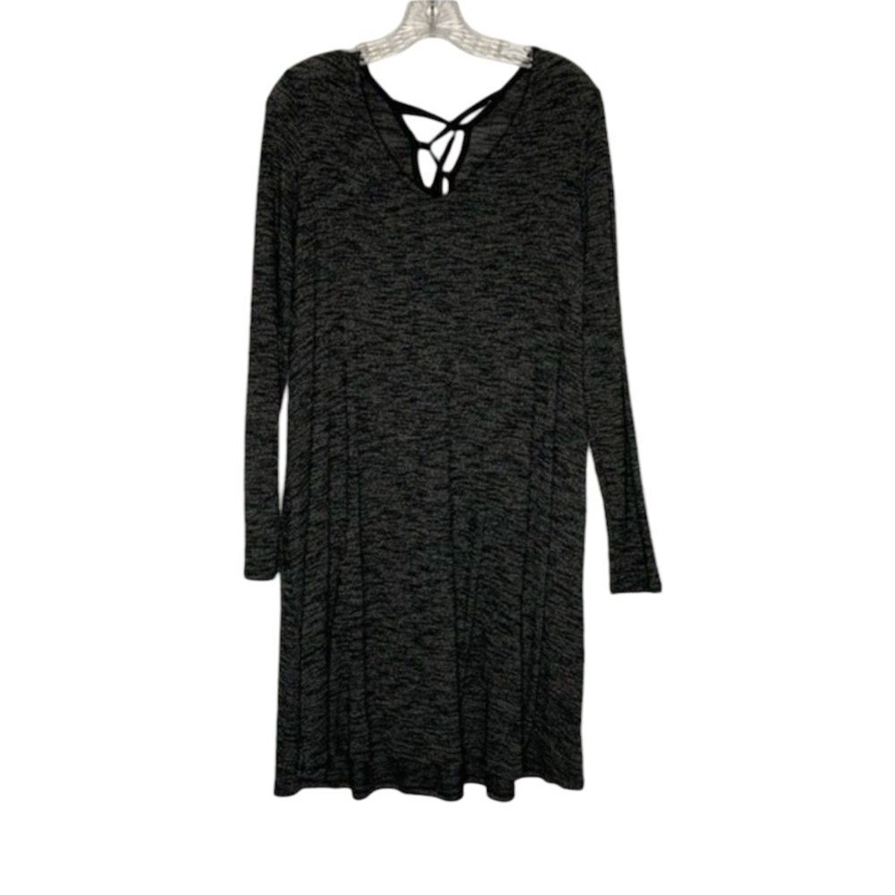 Just Be Dress Women's 1X Heathered Black Speckled Long Sleeve Lace Up Tie Hacci - Picture 1 of 9